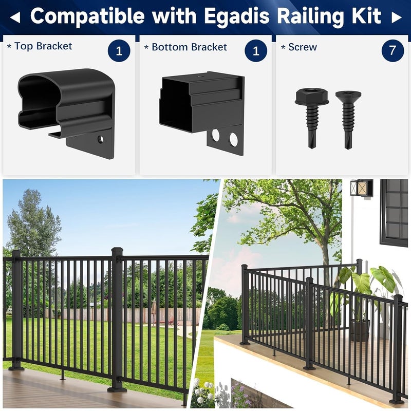 Egadis 2 Pack Aluminum Fixed Railing Bracket, Deck Railing Bracket Connector, Black Textured AAMA 2604 Powder-Coat Finish Railing System for Outdoor Decks, Porches & Balconies - Image 5